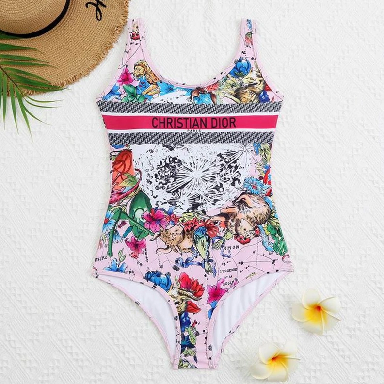 Christian Dior Swimsuit Women Zodiac Motif Lycra Pink SmartChoice 9842