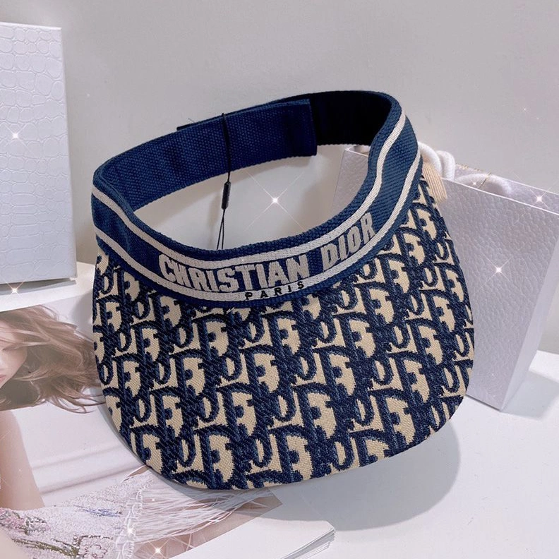Christian Dior Visor D-Oblique Motif Cotton Navy Blue Fashionable 8651
