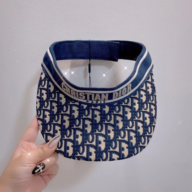 Christian Dior Visor D-Oblique Motif Cotton Navy Blue Fashionable 8651