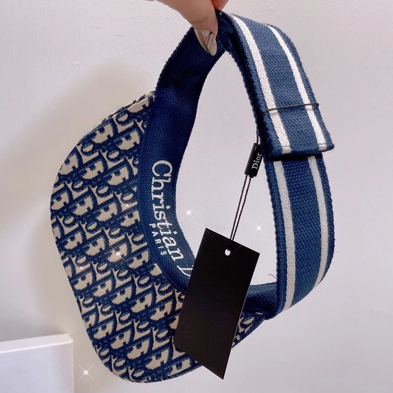 Christian Dior Visor D-Oblique Motif Cotton Navy Blue Fashionable 8651