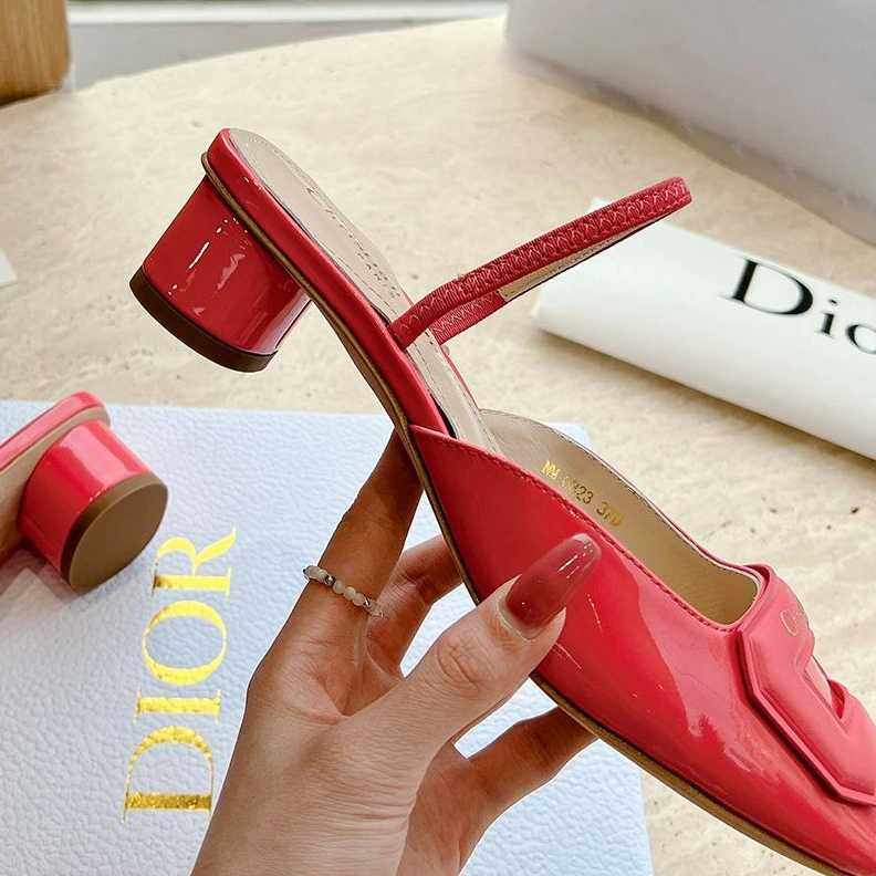 Comfortable 1232 Dior Day Slingback Pumps Women Patent Calfskin Red