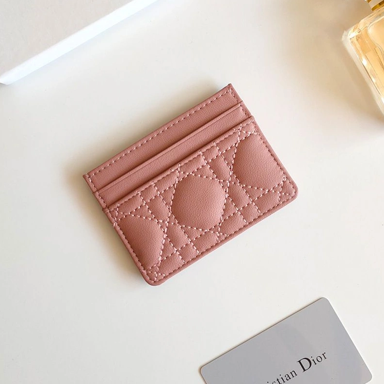 Comfortable 1654 Dior Card Holder Cannage Calfskin Pink