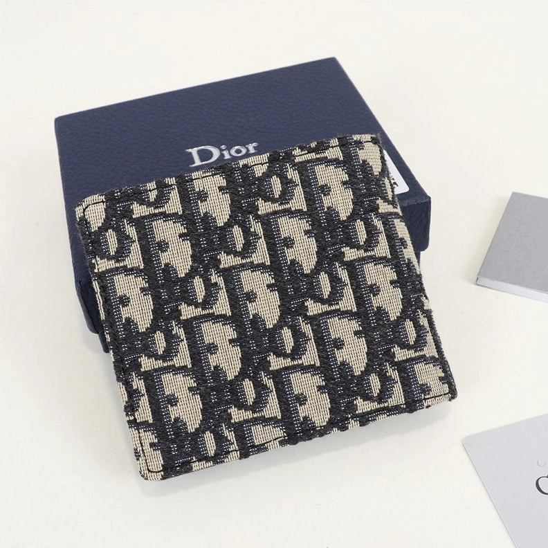 Comfortable 2898 Dior Bi-Fold Wallet Oblique Motif Canvas Blue