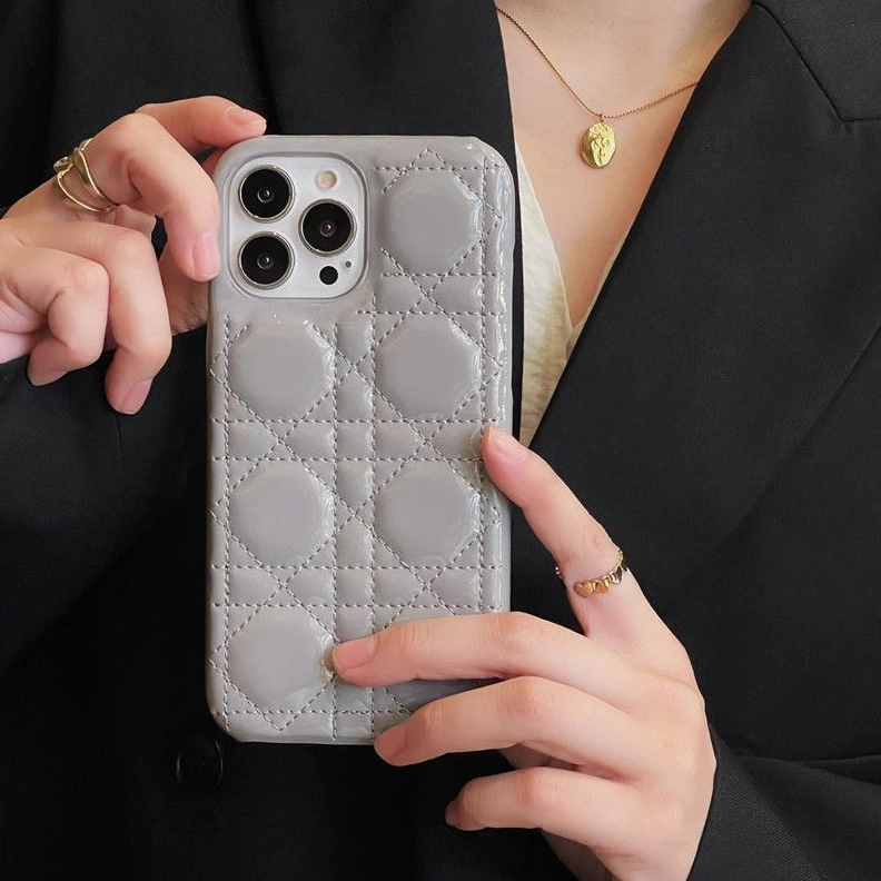 Comfortable 3142 Dior iPhone Case Cannage Patent Leather Grey