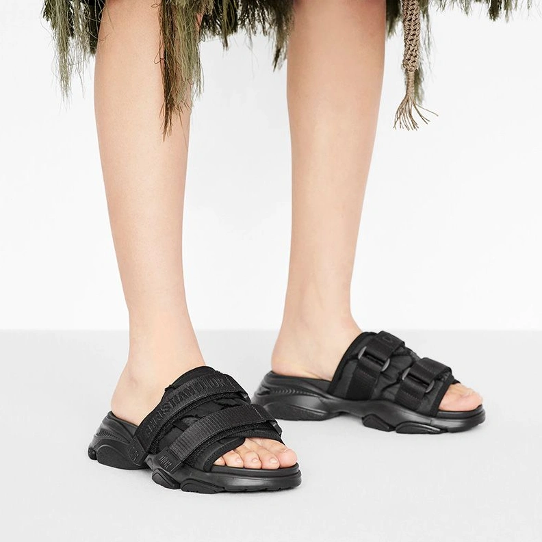 Comfortable 4146 Dior D-Wander Slides Women Camouflage Technical Fabric Black