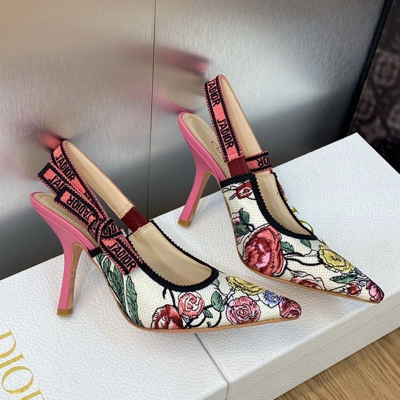 Comfortable 4755 J'Adior Slingback Pumps Women Florilegio Motif Canvas White Pink