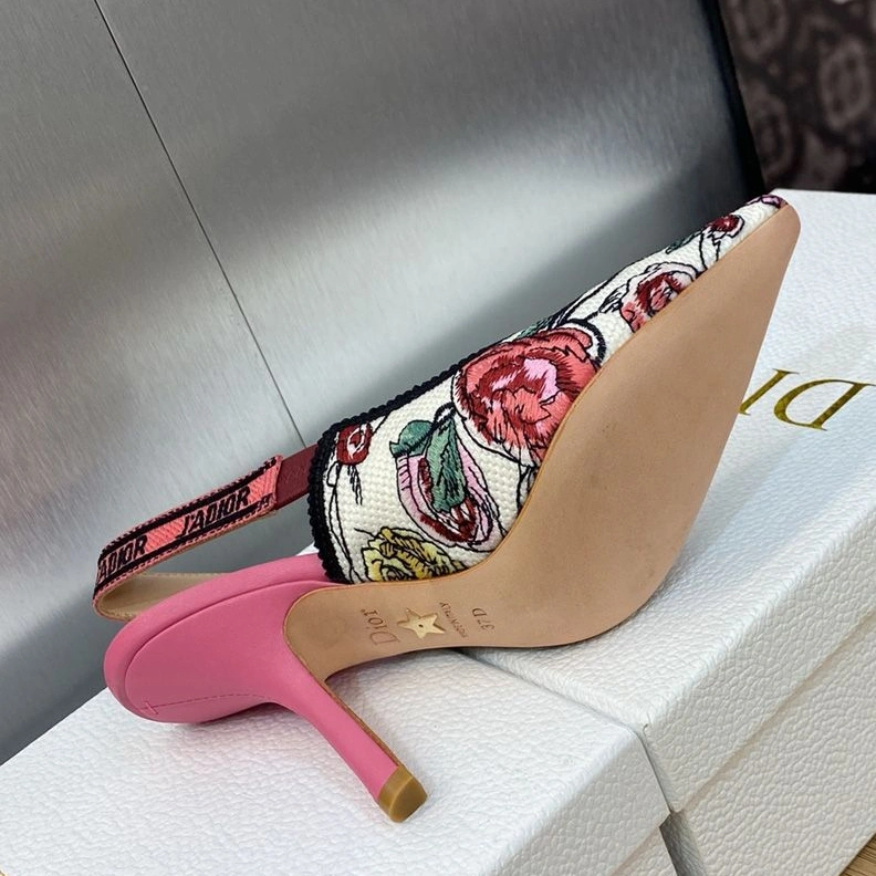 Comfortable 4755 J'Adior Slingback Pumps Women Florilegio Motif Canvas White Pink