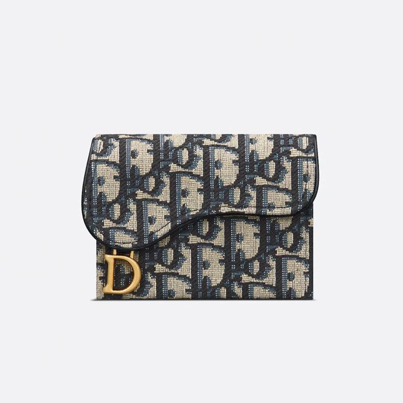 Comfortable 4782 Dior Saddle Jasmine Gusset Card Holder In Oblique Motif Canvas Blue