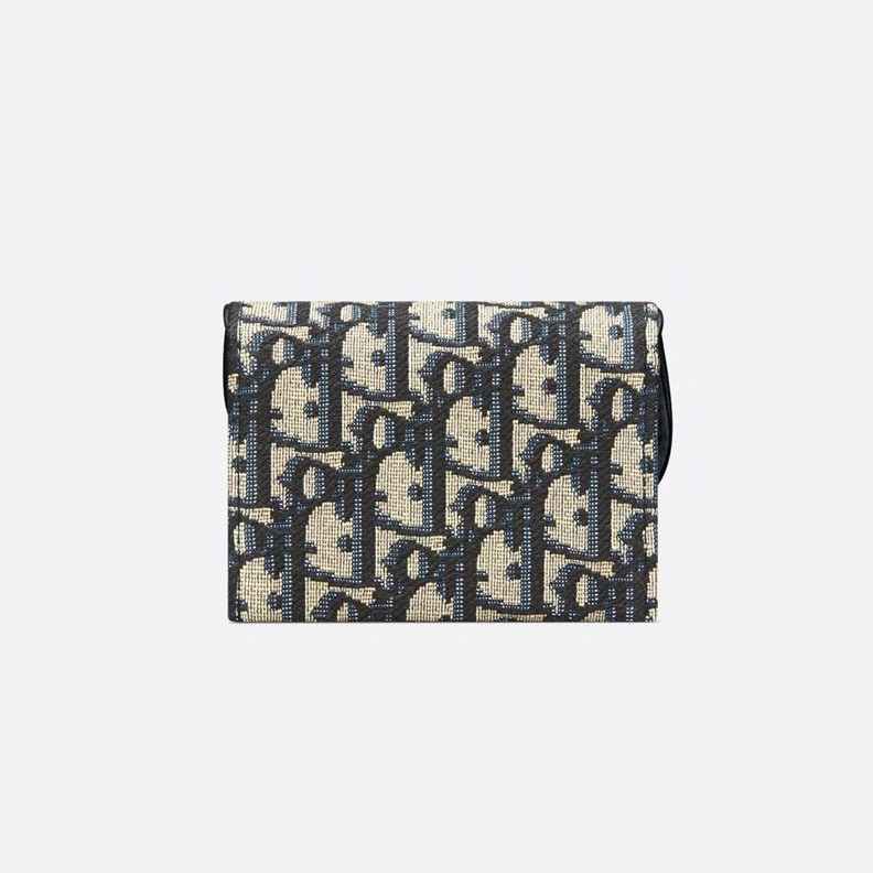 Comfortable 4782 Dior Saddle Jasmine Gusset Card Holder In Oblique Motif Canvas Blue