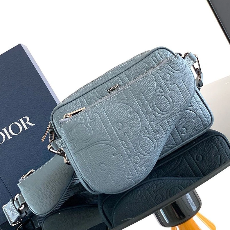 Comfortable 6226 Dior Saddle Triple Pouch In Dior Signature Grained Calfskin Deep Grey