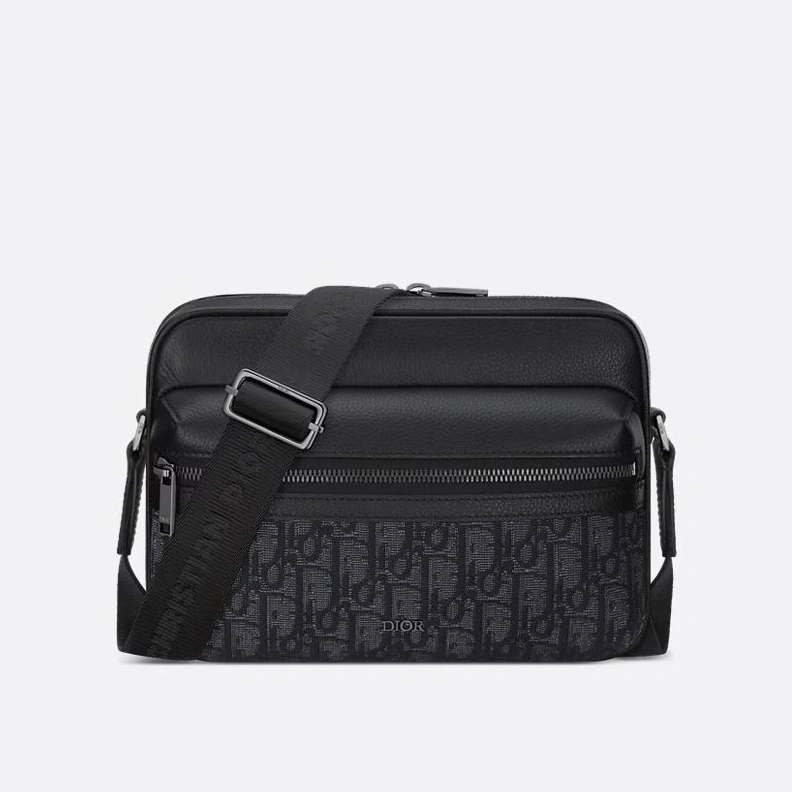 Comfortable 6592 Small Dior Rider 2.0 Zipped Messenger Bag In Grained Calfskin and Oblique Motif Canvas Black