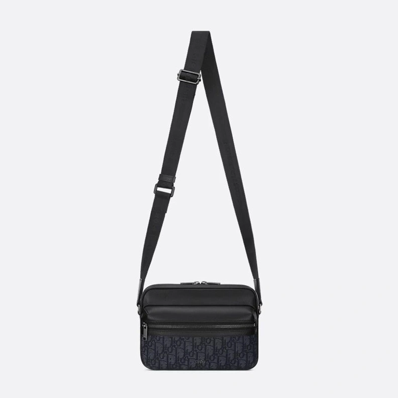 Comfortable 6592 Small Dior Rider 2.0 Zipped Messenger Bag In Grained Calfskin and Oblique Motif Canvas Black