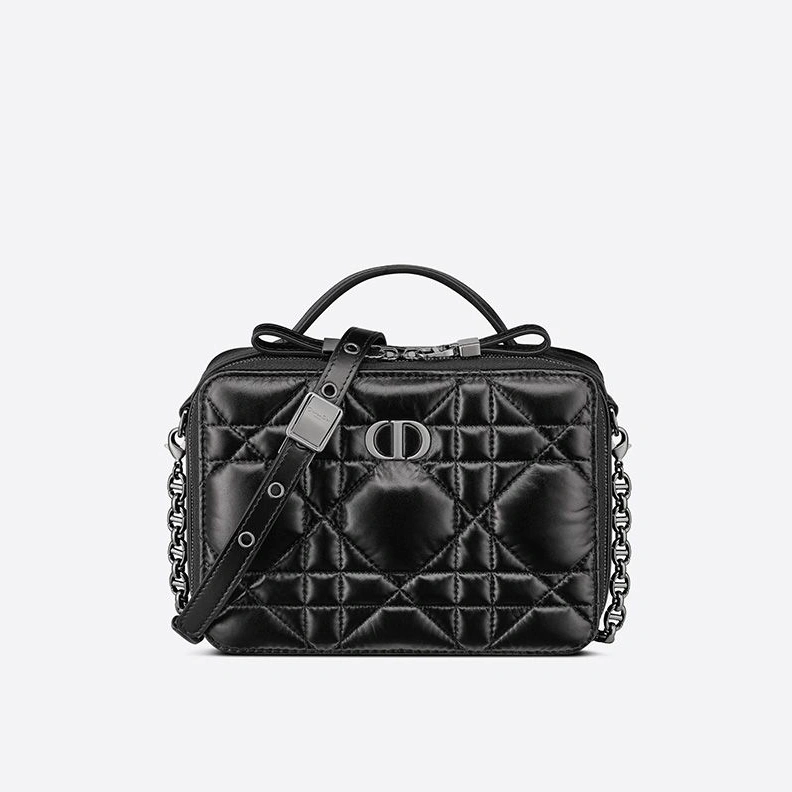 Comfortable 7317 Dior Caro Box Bag with Chain Cannage Calfskin Black