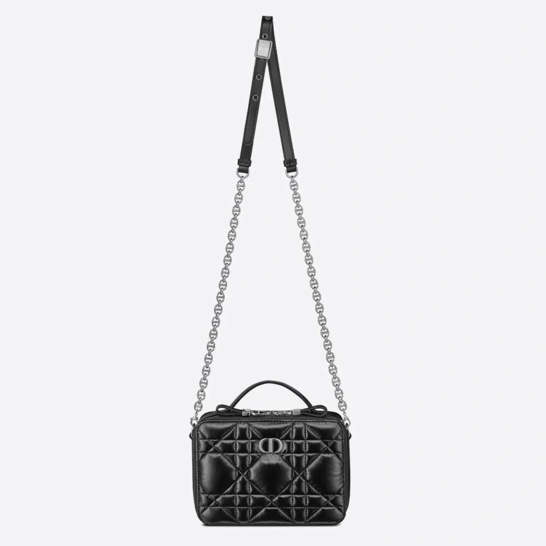 Comfortable 7317 Dior Caro Box Bag with Chain Cannage Calfskin Black