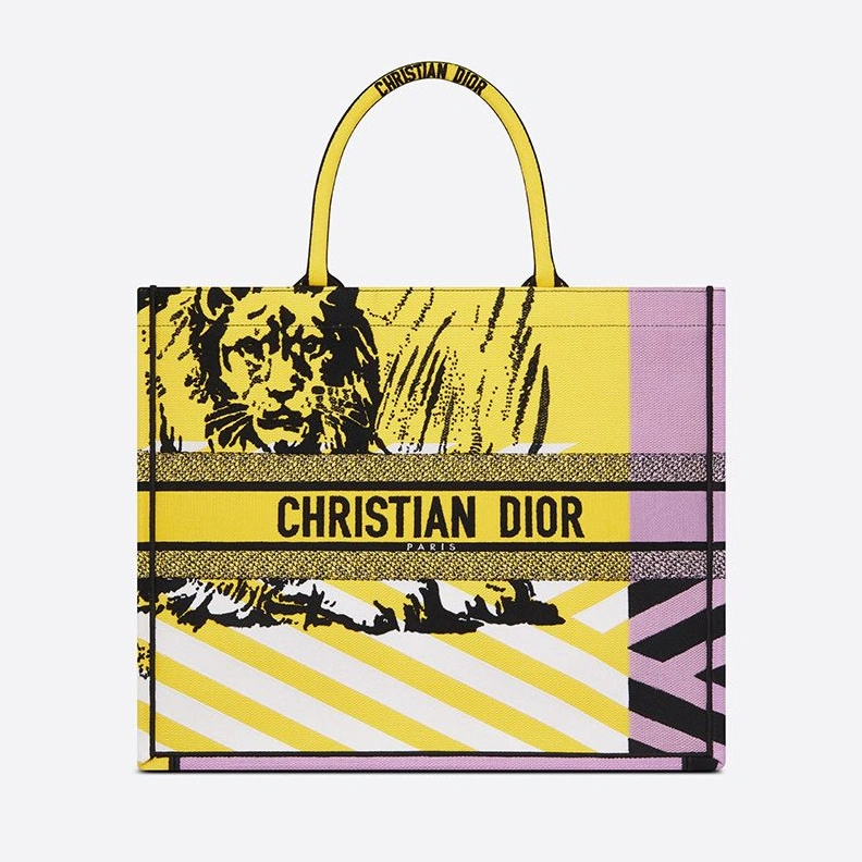Comfortable 7538 Dior Book Tote D-Jungle Pop Motif Canvas Yellow Pink