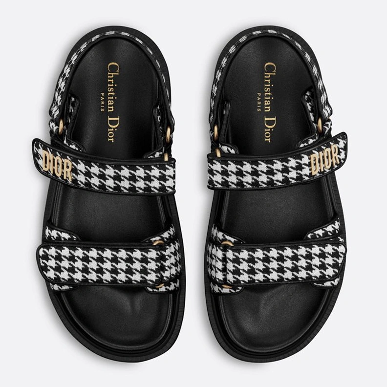Comfortable 8570 DiorAct Sandals Women Micro Houndstooth Motif Technical Fabric Black
