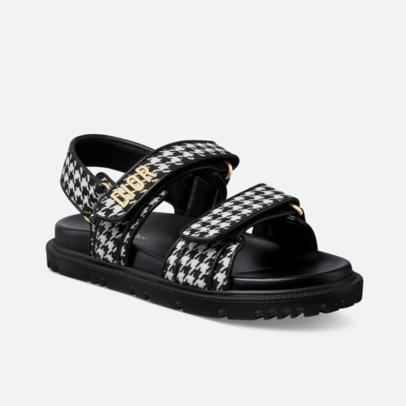 Comfortable 8570 DiorAct Sandals Women Micro Houndstooth Motif Technical Fabric Black