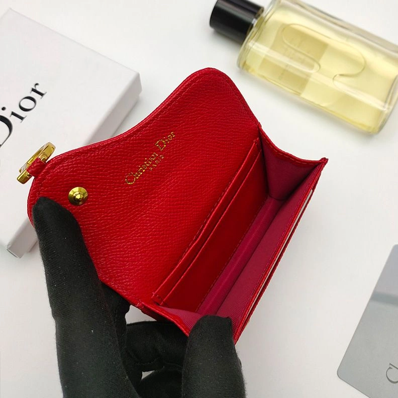 Comfortable 9320 Dior Saddle Bloom Card Holder In Grained Calfskin Red