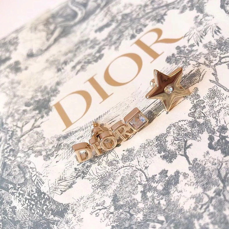 Comfortable 9801 Dior Tribales Star Earrings Metal And White Crystals Gold