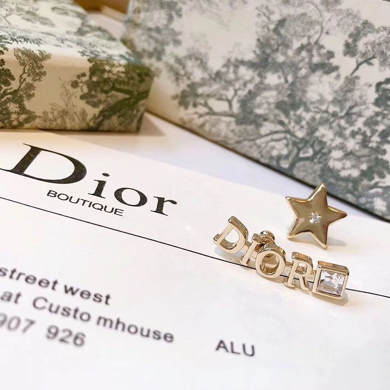 Comfortable 9801 Dior Tribales Star Earrings Metal And White Crystals Gold