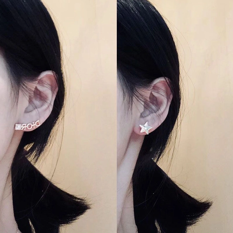 Comfortable 9801 Dior Tribales Star Earrings Metal And White Crystals Gold