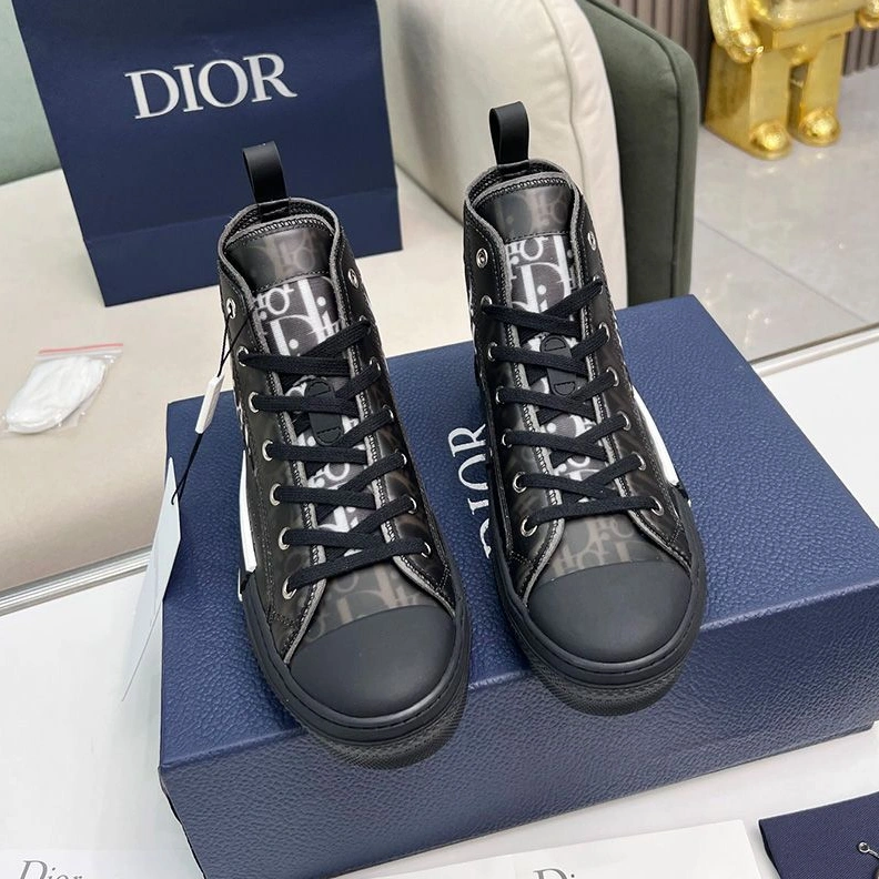 Comfortable 9845 Dior B23 High-Top Sneakers Unisex Oblique Motif Canvas Black