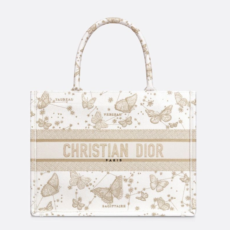 DailyWear 1224 Dior Book Tote In Butterfly Zodiac Motif Canvas White Gold