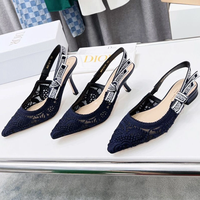 DailyWear 1672 J'Adior Slingback Pumps Women D-Lace Motif Macrame Navy Blue