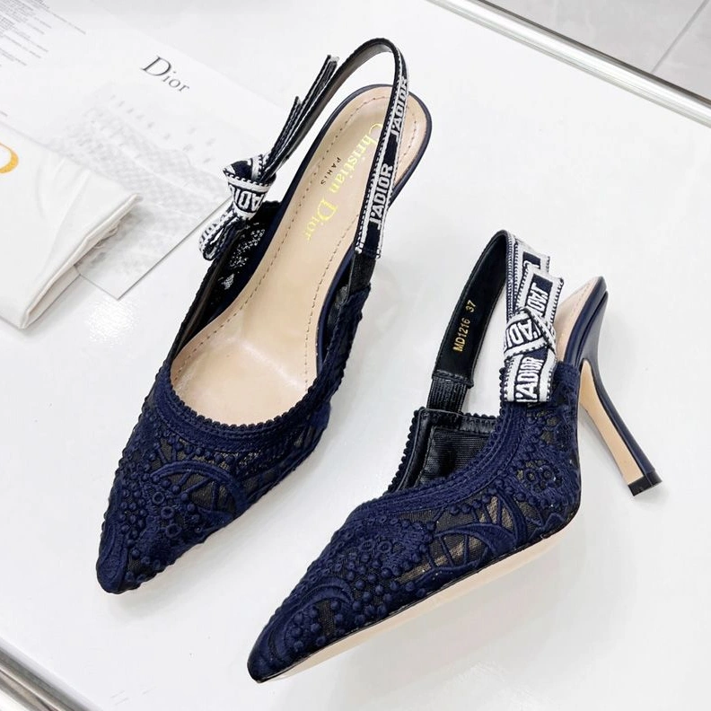 DailyWear 1672 J'Adior Slingback Pumps Women D-Lace Motif Macrame Navy Blue