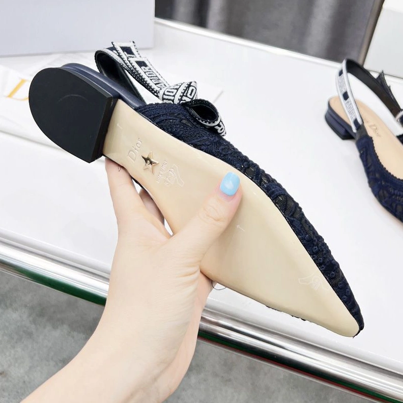 DailyWear 1672 J'Adior Slingback Pumps Women D-Lace Motif Macrame Navy Blue