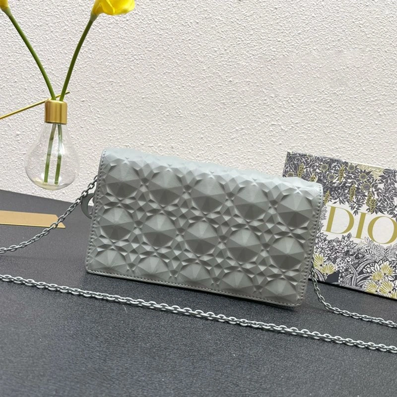 DailyWear 2247 Lady Dior Pouch Ultramatte Cannage Lambskin with Diamond Motif Grey