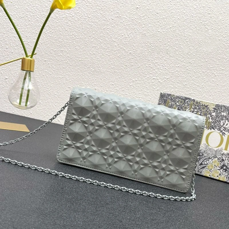 DailyWear 2247 Lady Dior Pouch Ultramatte Cannage Lambskin with Diamond Motif Grey