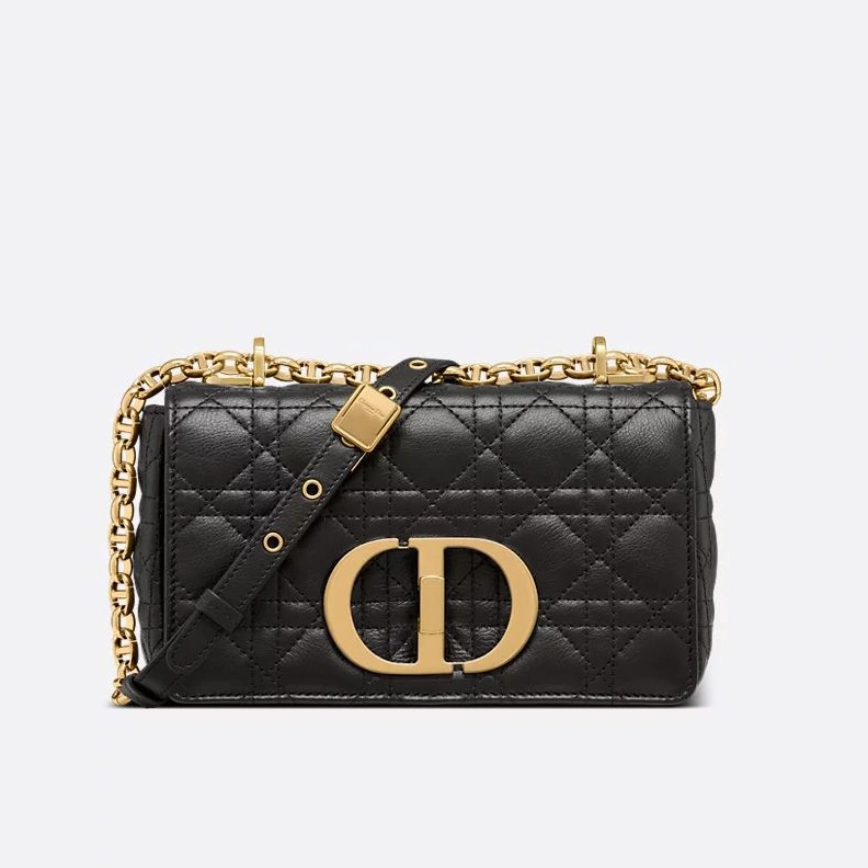 DailyWear 2648 Small Dior Caro Bag In Supple Cannage Calfskin Black