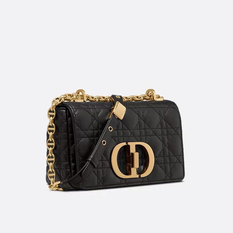 DailyWear 2648 Small Dior Caro Bag In Supple Cannage Calfskin Black
