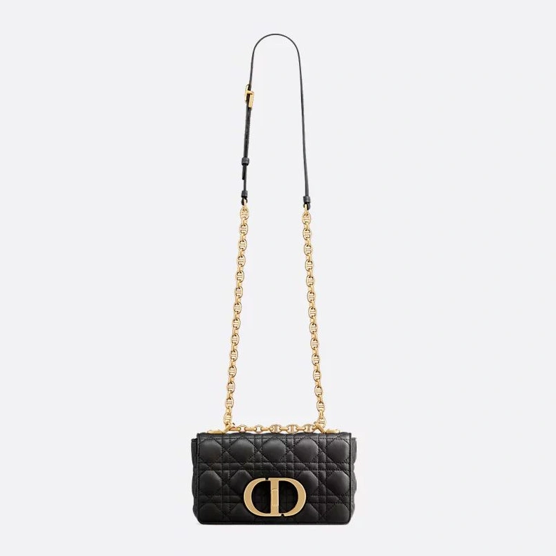 DailyWear 2648 Small Dior Caro Bag In Supple Cannage Calfskin Black