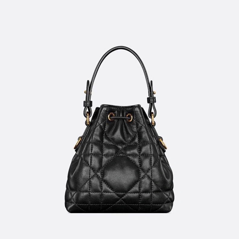 DailyWear 2758 Nano Dior Caro Bucket Bag In Macrocannage Lambskin Black