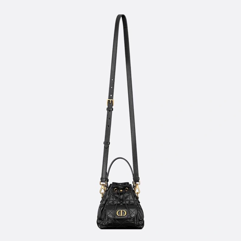 DailyWear 2758 Nano Dior Caro Bucket Bag In Macrocannage Lambskin Black
