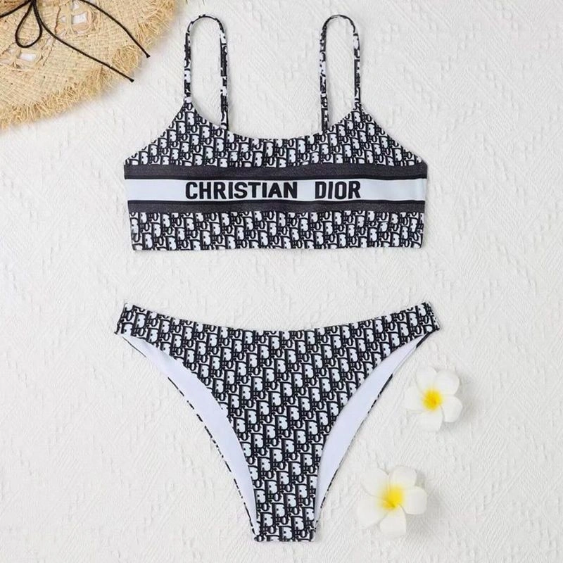 DailyWear 2781 Christian Dior Spaghetti Bikini Women Oblique Motif Lycra Black