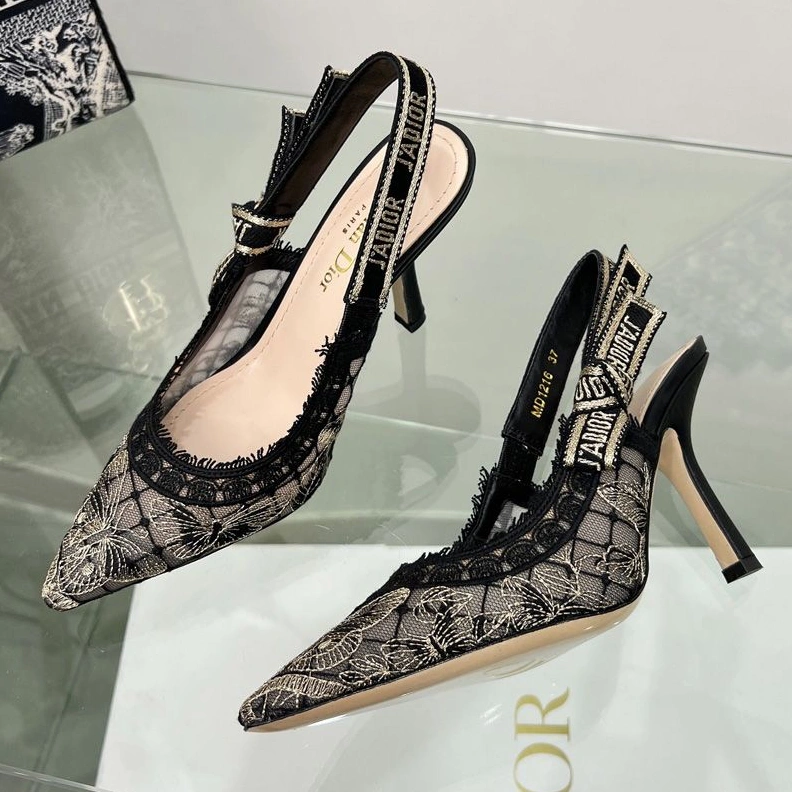 DailyWear 2972 J'Adior Slingback Pumps Women Butterfly Motif Transparent Mesh Grey
