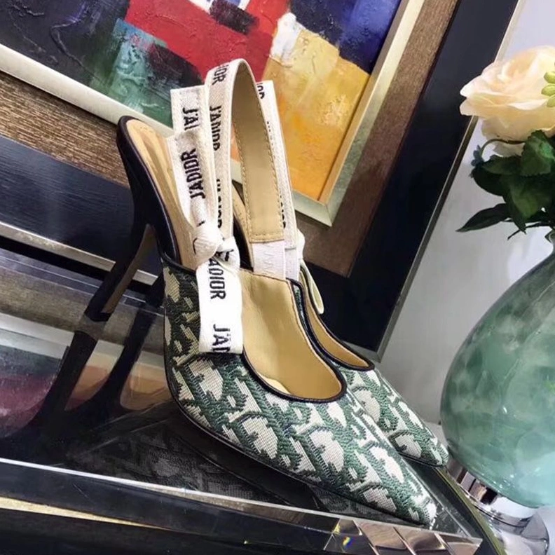 DailyWear 3379 J'Adior Slingback Pumps Women Oblique Motif Canvas Green