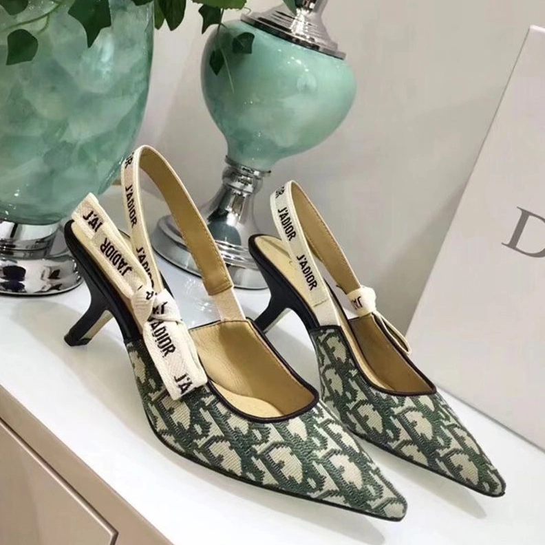 DailyWear 3379 J'Adior Slingback Pumps Women Oblique Motif Canvas Green
