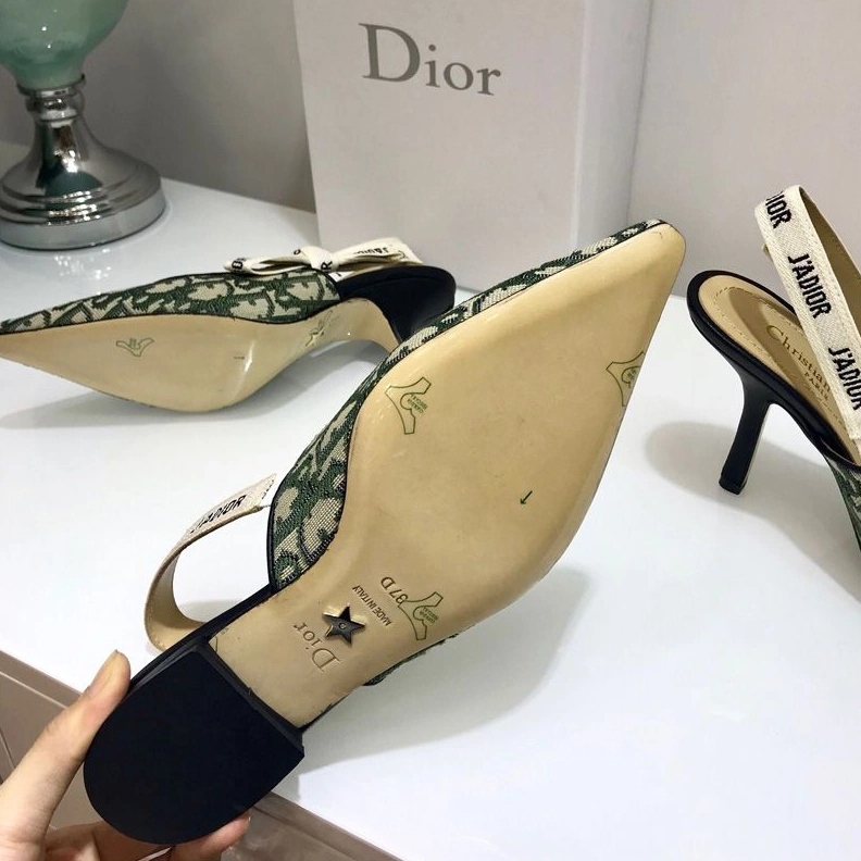 DailyWear 3379 J'Adior Slingback Pumps Women Oblique Motif Canvas Green