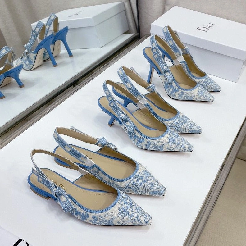 DailyWear 3609 J'Adior Slingback Pumps Women Toile de Jouy Motif Canvas Sky Blue