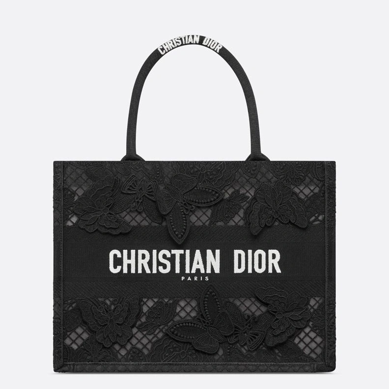 DailyWear 4042 Dior Book Tote D-Lace Butterfly Motif Macrame Black