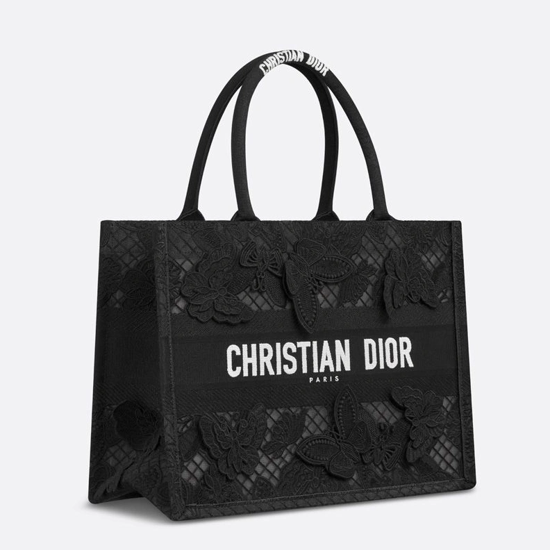 DailyWear 4042 Dior Book Tote D-Lace Butterfly Motif Macrame Black
