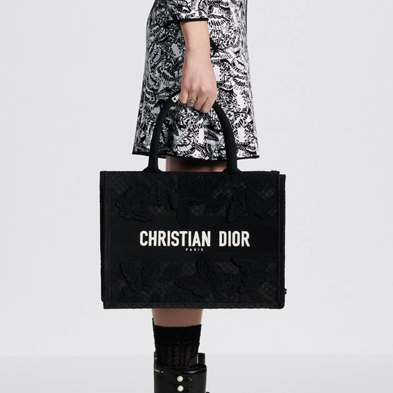 DailyWear 4042 Dior Book Tote D-Lace Butterfly Motif Macrame Black