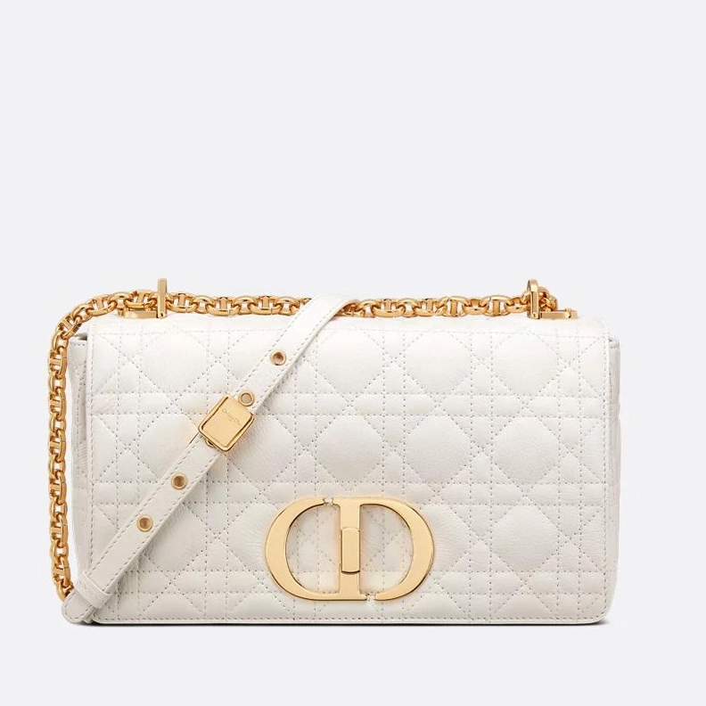 DailyWear 5596 Medium Dior Caro Bag In Supple Cannage Calfskin White