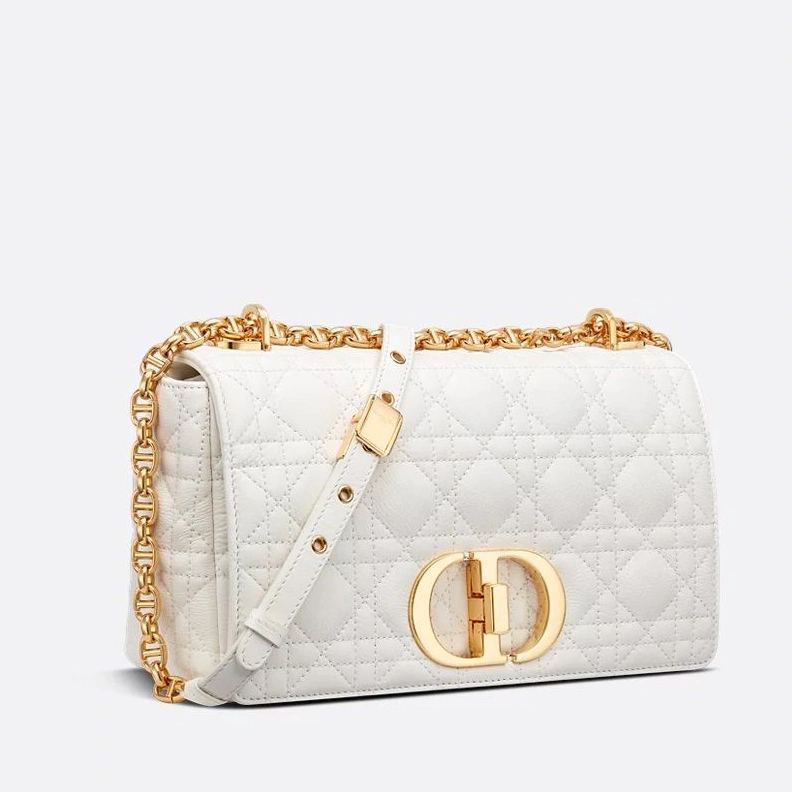 DailyWear 5596 Medium Dior Caro Bag In Supple Cannage Calfskin White