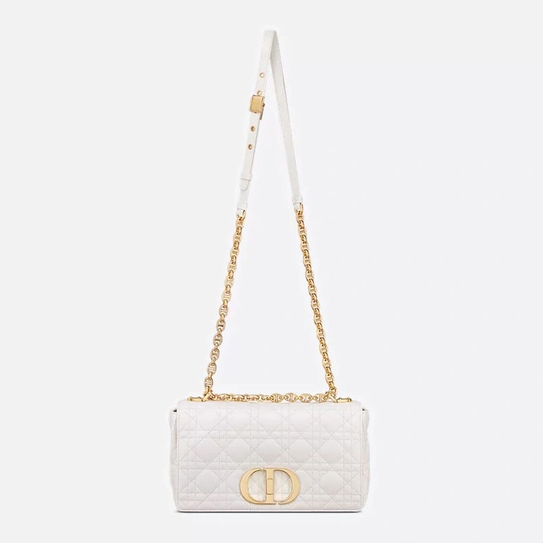 DailyWear 5596 Medium Dior Caro Bag In Supple Cannage Calfskin White