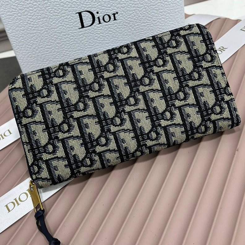 DailyWear 5967 Dior Gold Zipped Zip Wallet Oblique Motif Canvas Blue